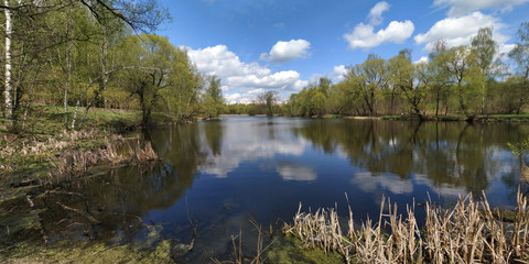 Spring carp fishing on the pond.