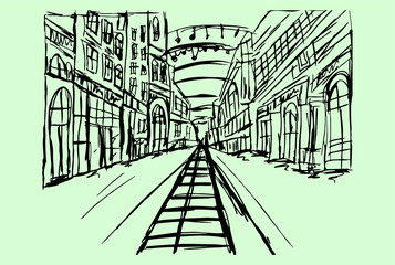 Hand drawing street and street sketch Print embroidery graphic design vector art