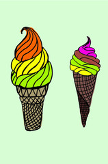 Colorful cone ice cream embroidery graphic design vector art
