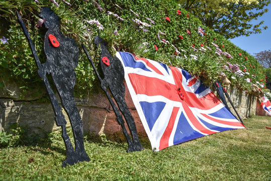 Preparations streets  in Ackworth, West Yorkshire to   celebrate peace after years of devastating war.