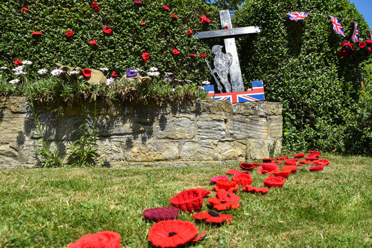 Preparations streets  in Ackworth, West Yorkshire to   celebrate peace after years of devastating war. - Powered by Adobe