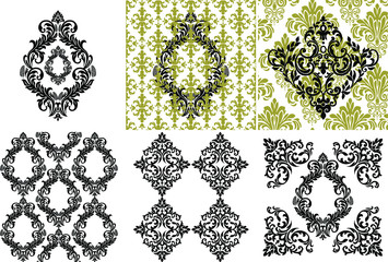 Oriental vector damask patterns for greeting cards and wedding invitations.