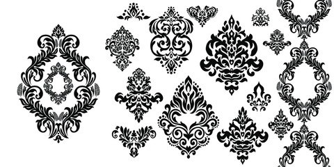 Oriental vector damask patterns for greeting cards and wedding invitations.