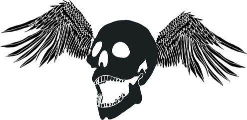 Obraz premium Tattoo tribal Winged skull embroidery graphic design vector art