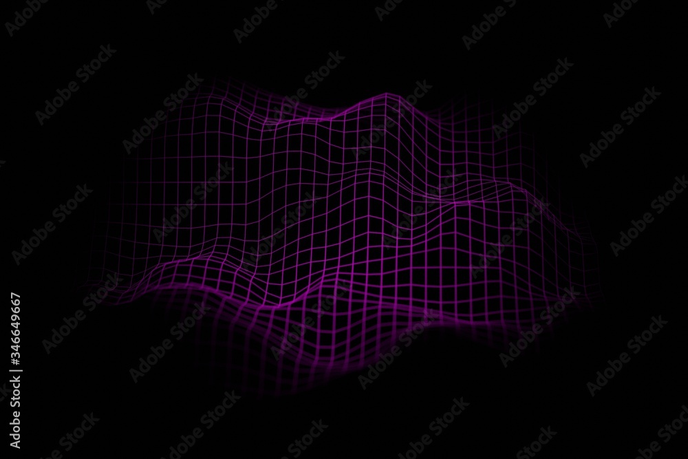 Leinwandbilder wave with connected lines and dots. glowing grid. connection structure. 3d rendering. 3d illustratio