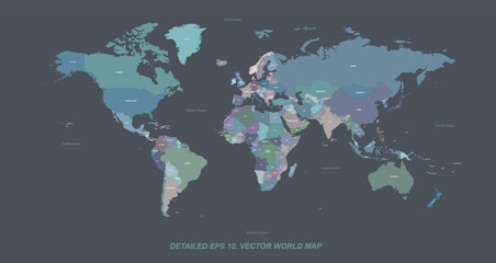 Fototapeta na wymiar Hi detailed Vector world map. editable world map vector with country named.