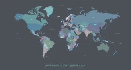 Wandcirkels aluminium Hi detailed Vector world map. editable world map vector with country named. © Tuna salmon