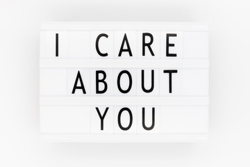 Lightbox text: I care about you. Concept of caring about the people you love.