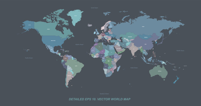 Fototapeta Hi detailed Vector world map. editable world map vector with country named.