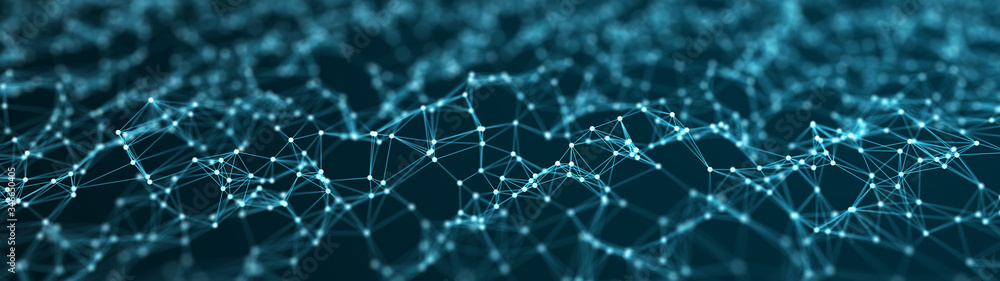 Aufkleber network of bright connected dots and lines. abstract dynamic wave of many points. digital background