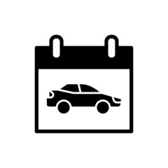Appointment date for car service icon, pre-registration for auto repair icon in black flat design on white background