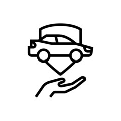 car protection icon, care and security for the automobile, car with shield icon, logo auto insurance icon in outline style on white background