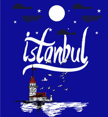 istanbul maiden tower embroidery graphic design vector art