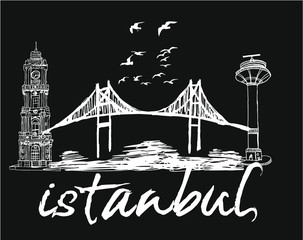 Istanbul Bosphorus Bridge embroidery graphic design vector art