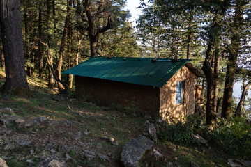 Triund Trek landscape views of old home in India 