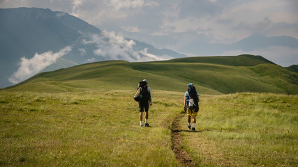 Fototapeta na wymiar Wonderful view on Khidotani ridge in Khevsureti national park in georgian Caucasus. Omalo Shatili trek.