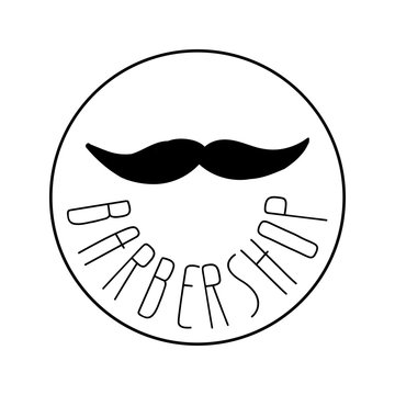 recommend clip art: Cute vector hand drawn doodle logo for barbershop with mustache in circle. Isolated on white background.