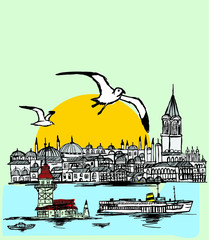 hand drawing istanbul city landscape embroidery graphic design vector art