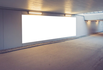 Big Format Tunnel Advertisement White Mockup Billboard Construction Site Dusk