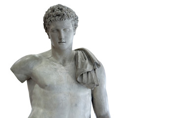 Fragment of ancient statue of Apollo god of archery, music and dance, truth and prophecy, healing...