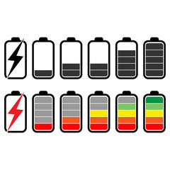 Battery set icons .information state of the battery Battery levels illustration.