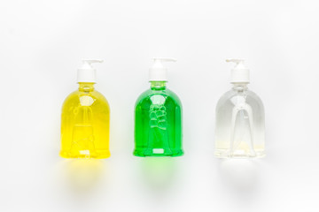 Sanitizer - bottle with dispenser - on white background top view pattern