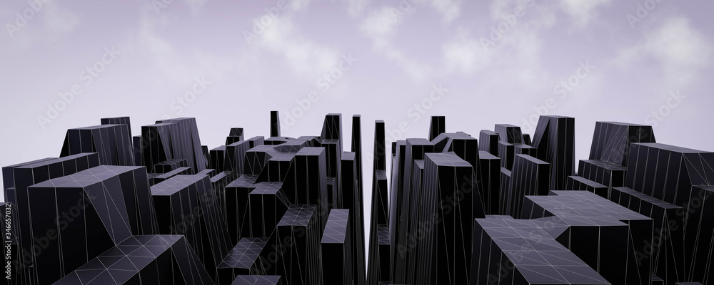 Poster abstract city sky scraper structure background 3d illustration rendering with sky