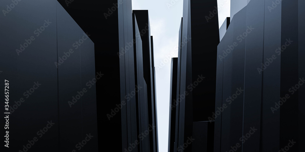 Aufkleber abstract city sky scraper structure background 3d illustration rendering with sky