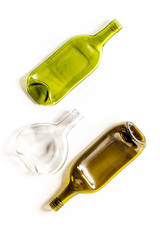 Fototapeta premium A lot of bottles on white table top view