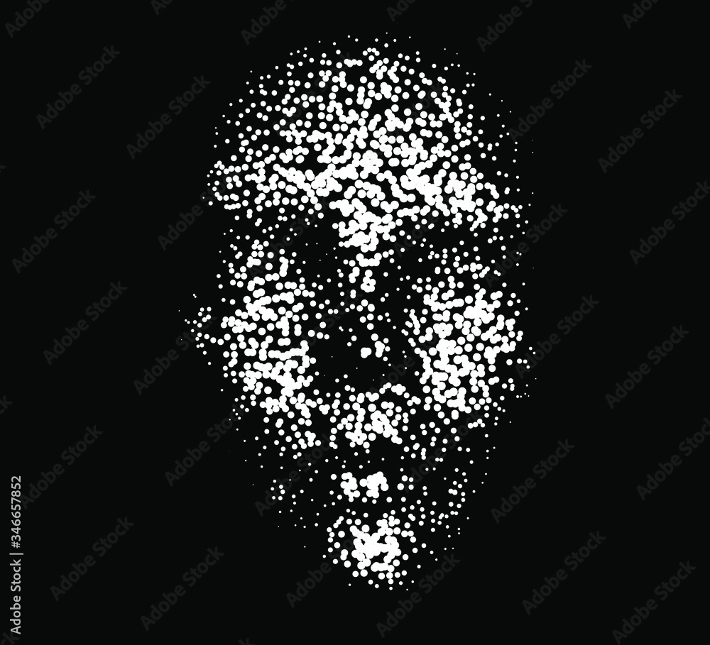 Poster Human head made of partices on dark background. Face made with generative computer art algorithm. Concept of artificial intelligence, identification and recognition systems.
