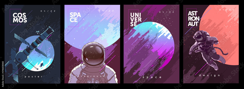Poster a set of vector illustrations. posters and backgrounds about the space and the universe. space odyss
