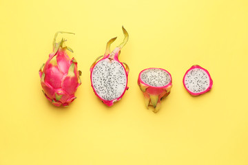 Tasty dragon fruit on color background