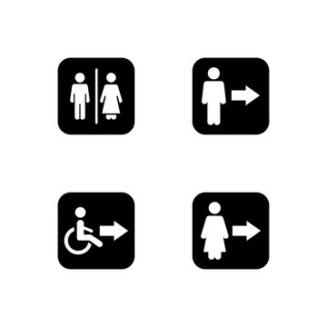 Set of toilet WC glyph icon design vector. Man, woman, disable people toilet symbol design. Editable black stroke.