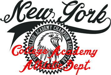 New york college style print embroidery graphic design vector art
