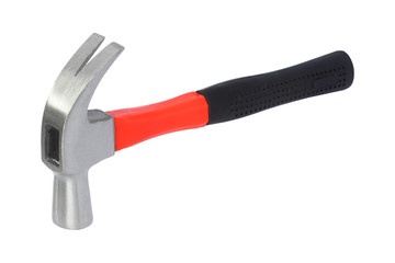 Hammer with orange and black handle isolated on white background