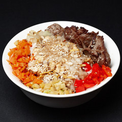 delicious noodles ramen, soba, chyahan, udon, herusame with meat. menu