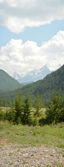 Altai mountains landscape from high altitude viewpoint. Aktru ridge. Siberia. Russia. Panorama big size
