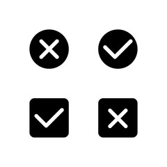 Set of check mark glyph icon design vector. Approve glyph icon design. Cross glyph icon. Editable black stroke.