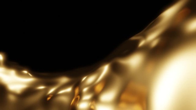 Background liquid metal gold waves, Three-dimensional render animation.