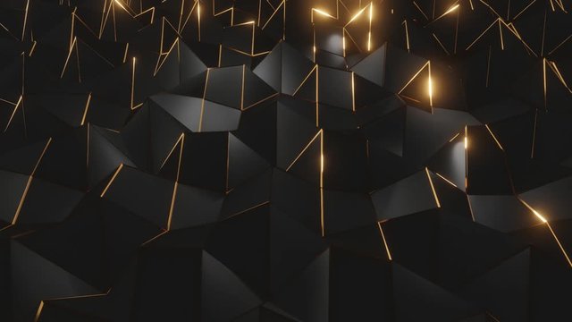 Black and Gold Geometric Background. 3D Render Video Animation.