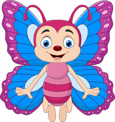 Cartoon funny butterfly isolated on white background