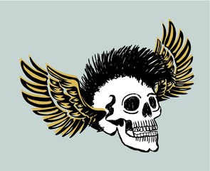 Tattoo tribal Hand drawing winged skull print embroidery graphic design vector art