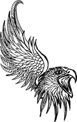 Tattoo tribal Hand drawing winged eagle print embroidery graphic design vector art