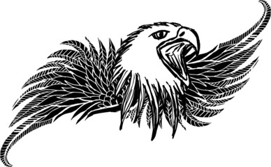 Tattoo tribal Hand drawing winged eagle print embroidery graphic design vector art