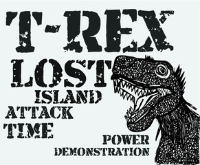 Hand drawing dinosaur trex print embroidery graphic design vector art © a1vector