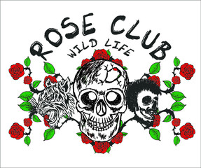 skull and rose print embroidery graphic design vector art