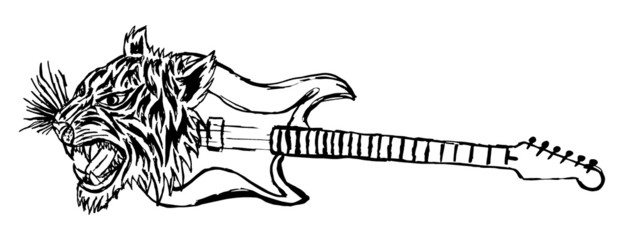 Rock guitar print embroidery graphic design vector art