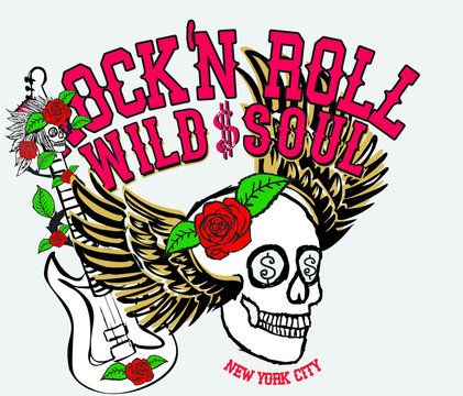 skull and rose print embroidery graphic design vector art
