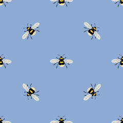Cute Bumblebee. Colored Seamless Vector Patterns