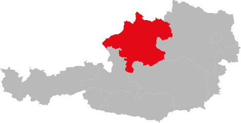Upper Austria province highlighted on Austria map. Light gray background.
